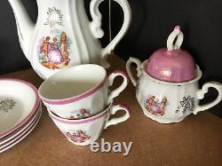 Antique Vintage Victorian Scene 14 pieces China Tea set Musical Tea Pot Japan