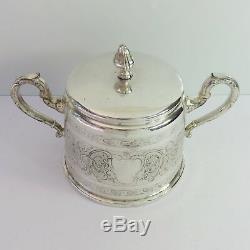 Antique WMF Silverplate Teapot, Coffee Pot & Sugar Bowl Tea Set, Floral, Germany