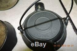 Antique Wagner Cast Iron Child's Saleman's Cookware Set Skillet Griddle Tea Pot