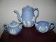 Antique Wedgwood Blue Jasperware 1953 Coffe Tea Pot Sugar Bowl Jug Set Of 5