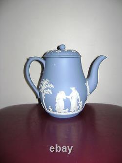 Antique Wedgwood Blue Jasperware 1953 Coffe Tea Pot Sugar Bowl Jug Set of 5