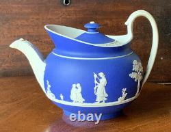 Antique Wedgwood Jasperware 1830's Tea Set Lady Templetown Teapot Rare Form Blue