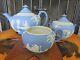 Antique Wedgwood Sky Blue Jasperware Tea Set (teapot, Sugar Bowl & Creamer)