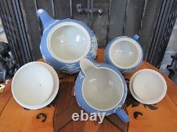 Antique Wedgwood Sky Blue Jasperware Tea Set (Teapot, Sugar Bowl & Creamer)