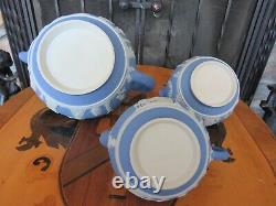 Antique Wedgwood Sky Blue Jasperware Tea Set (Teapot, Sugar Bowl & Creamer)