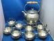 Antique West Germany Pewter Teapot+burner+8 Cups Withseperated Inside Glass Set