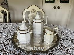 Antique White Biedermeier -Ironstone Tea Pot Creamer And Sugar Bowl England
