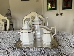Antique White Biedermeier -Ironstone Tea Pot Creamer And Sugar Bowl England