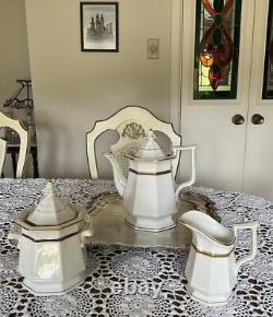 Antique White Biedermeier -Ironstone Tea Pot Creamer And Sugar Bowl England
