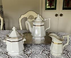 Antique White Biedermeier -Ironstone Tea Pot Creamer And Sugar Bowl England