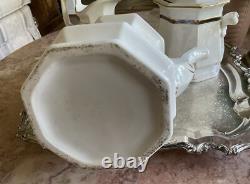 Antique White Biedermeier -Ironstone Tea Pot Creamer And Sugar Bowl England