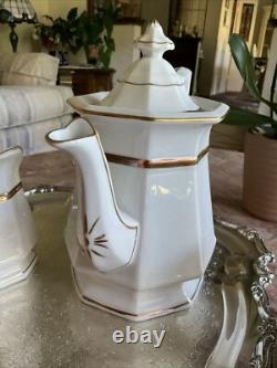 Antique White Biedermeier -Ironstone Tea Pot Creamer And Sugar Bowl England