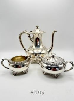 Antique Wilcox IS Silverplate Leaf Coffee Tea Pot Set Sugar Creamer Manor