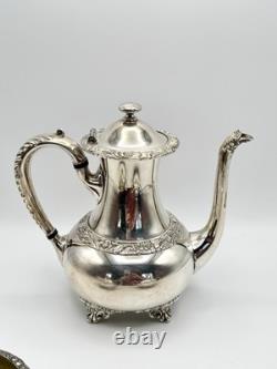 Antique Wilcox IS Silverplate Leaf Coffee Tea Pot Set Sugar Creamer Manor