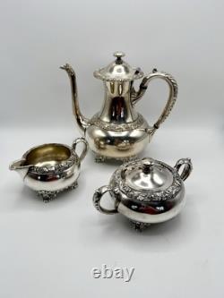 Antique Wilcox IS Silverplate Leaf Coffee Tea Pot Set Sugar Creamer Manor