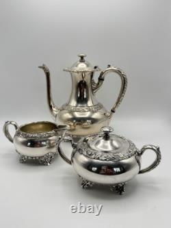 Antique Wilcox IS Silverplate Leaf Coffee Tea Pot Set Sugar Creamer Manor