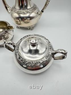 Antique Wilcox IS Silverplate Leaf Coffee Tea Pot Set Sugar Creamer Manor