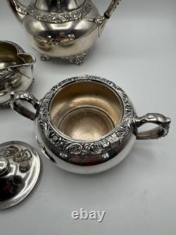 Antique Wilcox IS Silverplate Leaf Coffee Tea Pot Set Sugar Creamer Manor