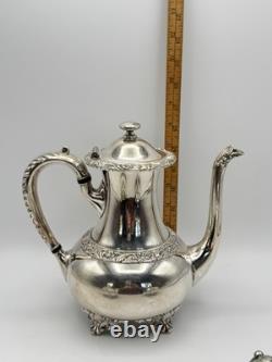 Antique Wilcox IS Silverplate Leaf Coffee Tea Pot Set Sugar Creamer Manor
