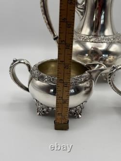Antique Wilcox IS Silverplate Leaf Coffee Tea Pot Set Sugar Creamer Manor