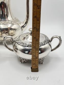 Antique Wilcox IS Silverplate Leaf Coffee Tea Pot Set Sugar Creamer Manor