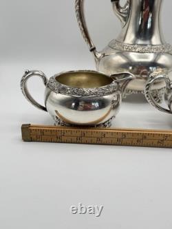 Antique Wilcox IS Silverplate Leaf Coffee Tea Pot Set Sugar Creamer Manor