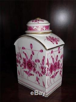 Antique c1815 Meissen Tea Caddy and Lid Collectible Pink White Porcelain