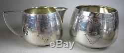 Antique c1912 Whiting Engraved Sterling Silver Tea Pot Set Kettle & Stand 71-ozt