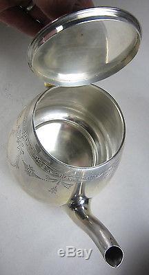 Antique c1912 Whiting Engraved Sterling Silver Tea Pot Set Kettle & Stand 71-ozt