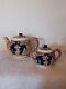 Antique Ceramic Tea Pot And Sugar Bowel With Emblem Of Man Woman Baby Kid