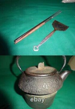 Antique hibachi traditionally stove irori brazier & tea pot set barbeque