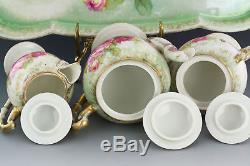 Antiques Prussia Hand Painted Roses Demitasse Teapot Set Creamer Sugar Tray