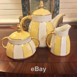 Antq Gold & Yellow German Bone China Tea Pot & Tea Set Hand Painted Art Deco