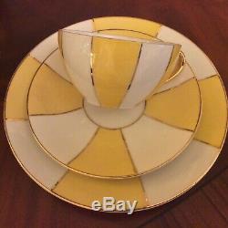 Antq Gold & Yellow German Bone China Tea Pot & Tea Set Hand Painted Art Deco