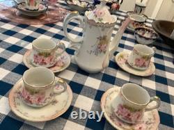 Antq. Prussian Floral Coffee /Tea Pot With 4 Cups & Saucer C 1900