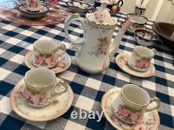 Antq. Prussian Floral Coffee /Tea Pot With 4 Cups & Saucer C 1900