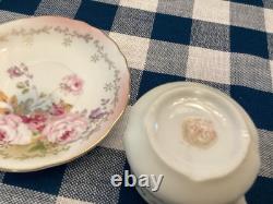 Antq. Prussian Floral Coffee /Tea Pot With 4 Cups & Saucer C 1900