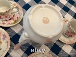 Antq. Prussian Floral Coffee /Tea Pot With 4 Cups & Saucer C 1900