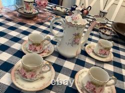 Antq. Prussian Floral Coffee /Tea Pot With 4 Cups & Saucer C 1900