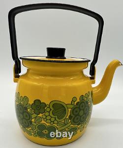 Arabia Finel Raija Uosikkinen Flower Yellow Enamel Tea Pot Mid Century