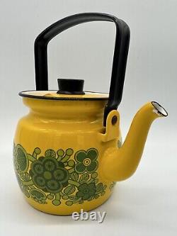 Arabia Finel Raija Uosikkinen Flower Yellow Enamel Tea Pot Mid Century