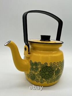 Arabia Finel Raija Uosikkinen Flower Yellow Enamel Tea Pot Mid Century