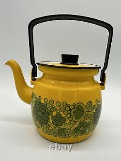 Arabia Finel Raija Uosikkinen Flower Yellow Enamel Tea Pot Mid Century