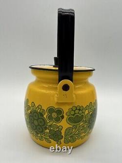 Arabia Finel Raija Uosikkinen Flower Yellow Enamel Tea Pot Mid Century