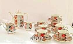Arita Imari Fan Tea Set 18 Pieces Tea Pot Creamer Sugar Saucers Cups