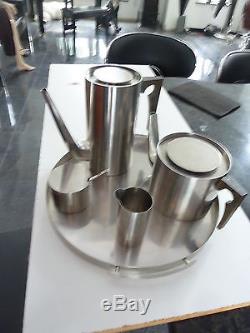 Arne Jacobsen Coffee Tea Set Cylinda Stelton Tray Cream Sugar Denmark, modern