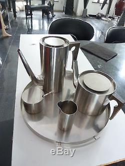 Arne Jacobsen Coffee Tea Set Cylinda Stelton Tray Cream Sugar Denmark, modern