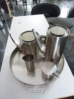 Arne Jacobsen Coffee Tea Set Cylinda Stelton Tray Cream Sugar Denmark, modern