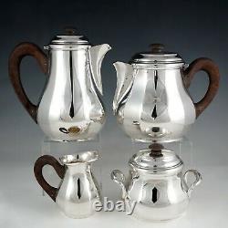 Art Deco French Sterling Silver 4pc Tea & Coffee Set, Teapot & Coffee Pot