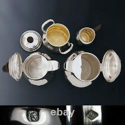 Art Deco French Sterling Silver 4pc Tea & Coffee Set, Teapot & Coffee Pot